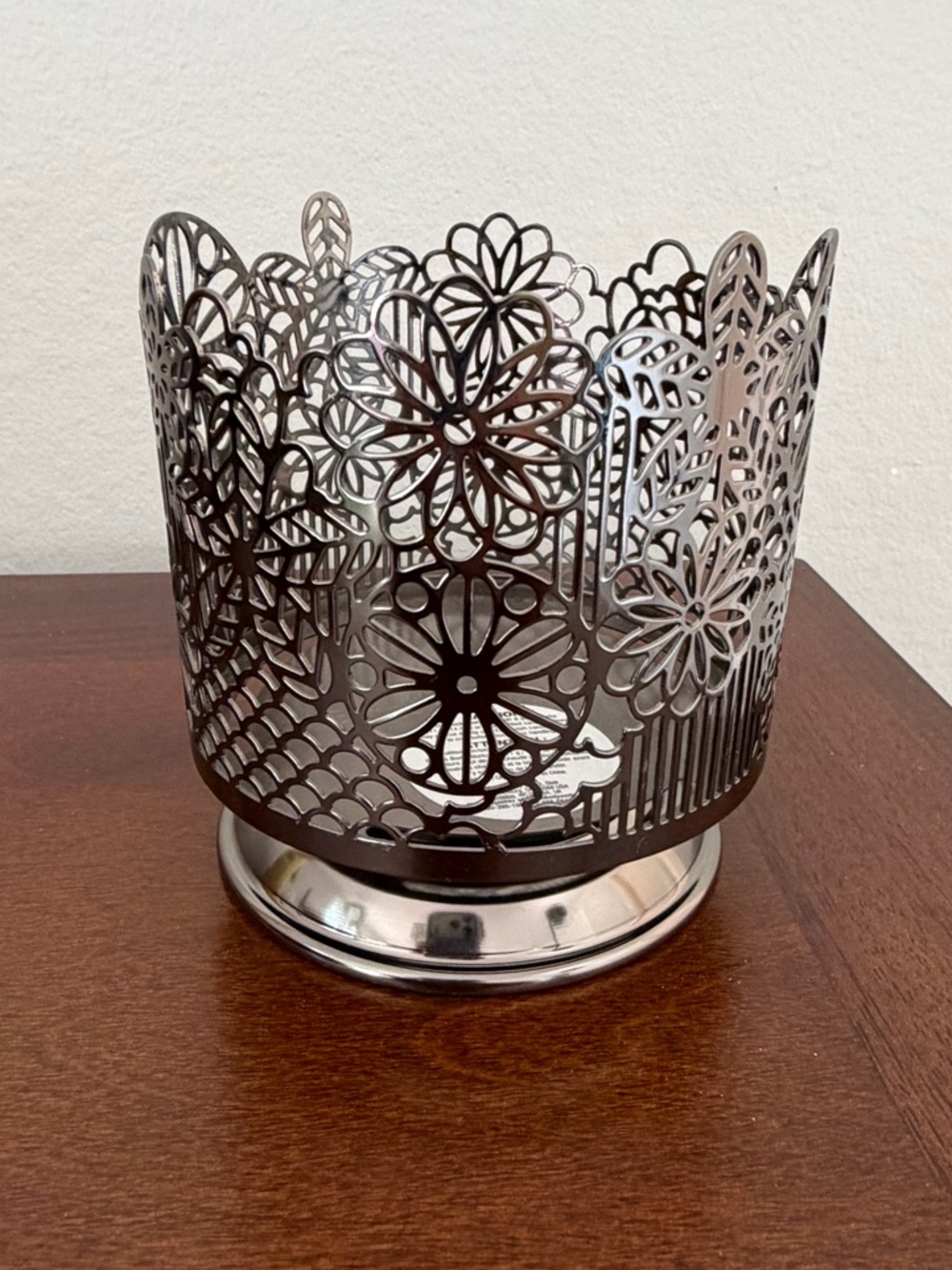 Bath & Body Works Silver Floral Cutout Candle Holder